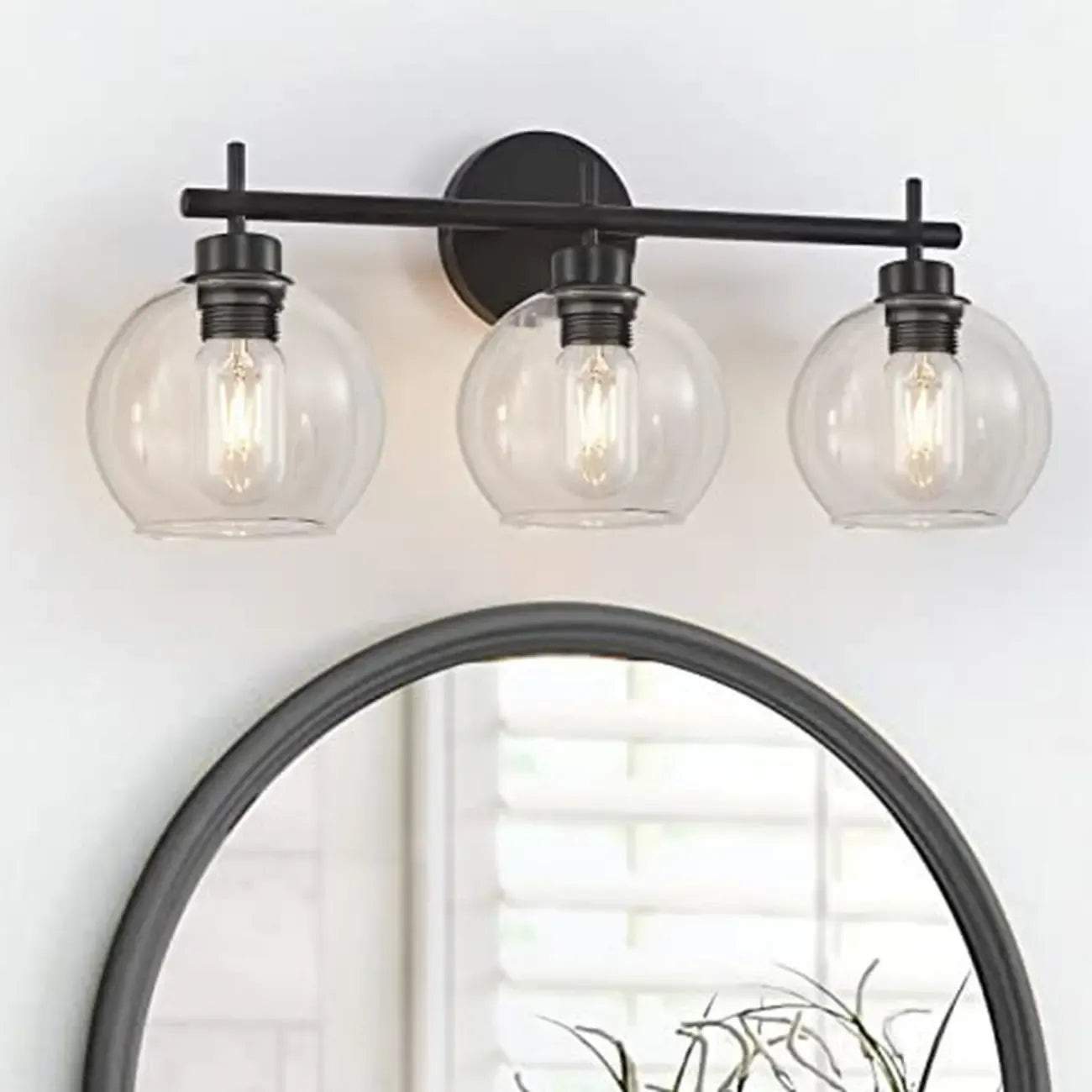 3-Light Vintage Brass Globe Vanity Light Fixture for Bathroom