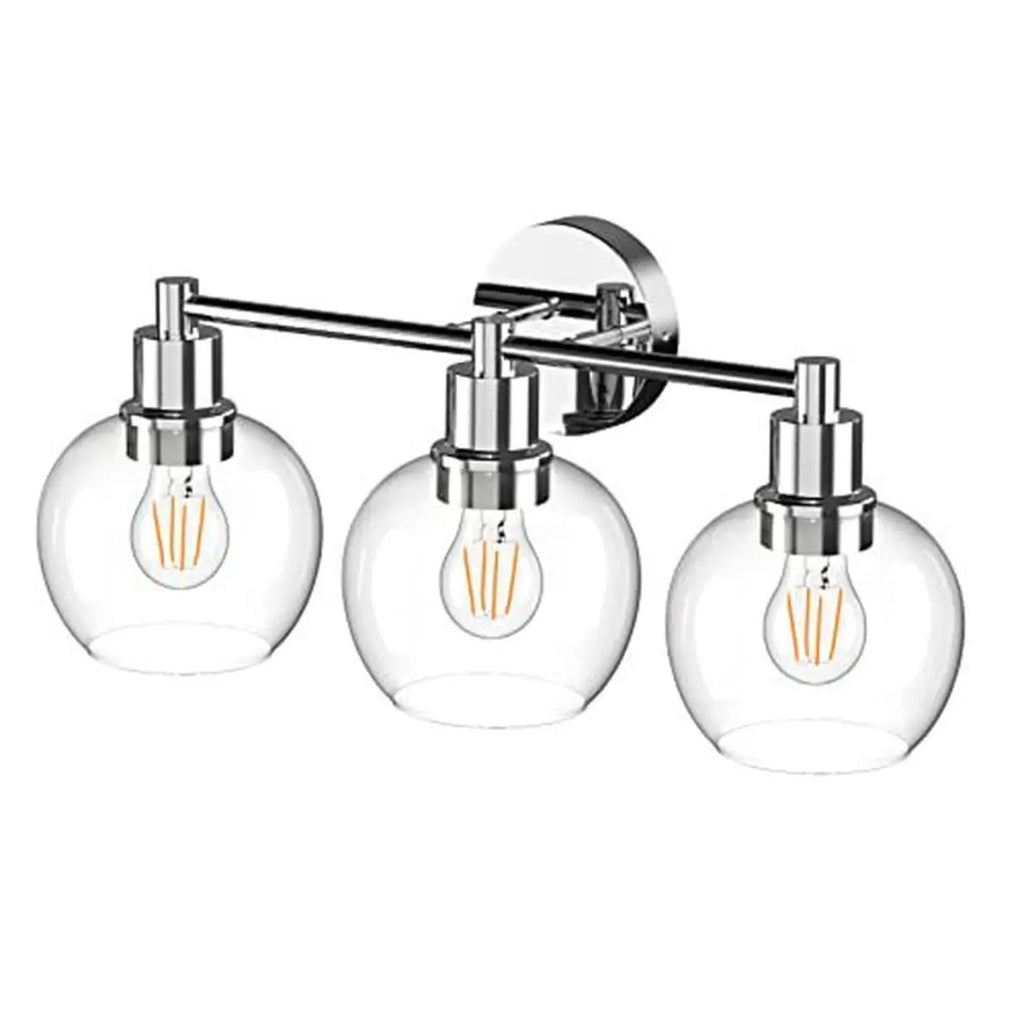 3-Light Vintage Brass Globe Vanity Light Fixture for Bathroom
