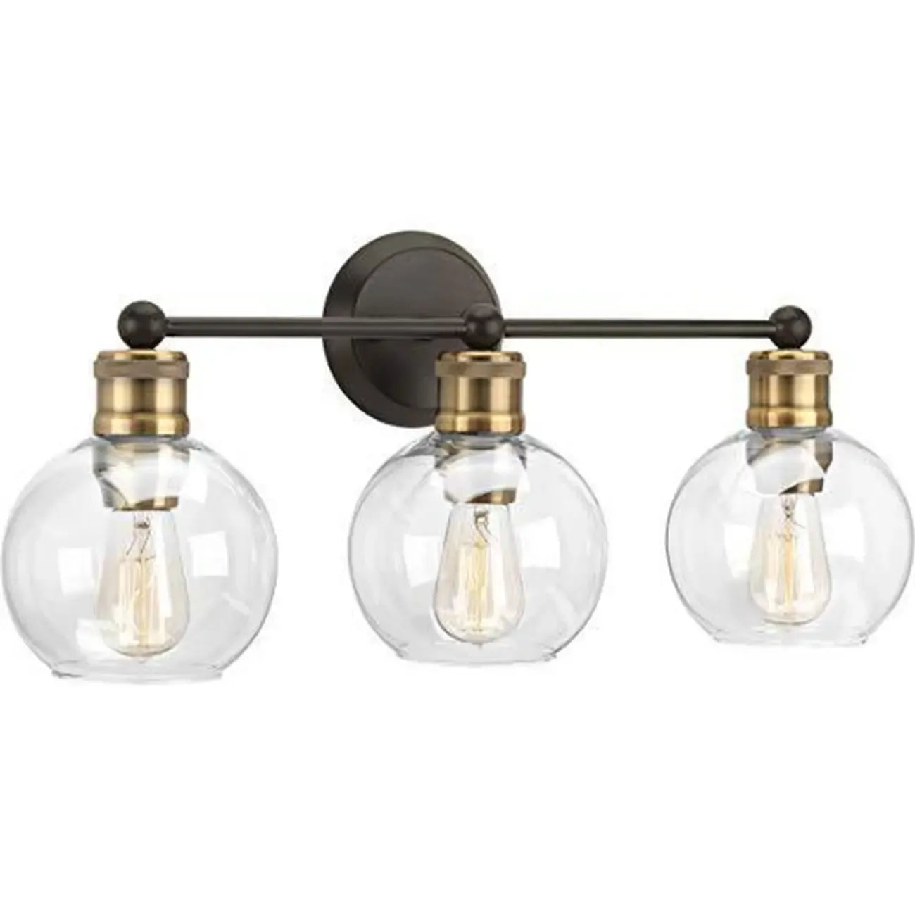 3-Light Vintage Brass Globe Vanity Light Fixture for Bathroom