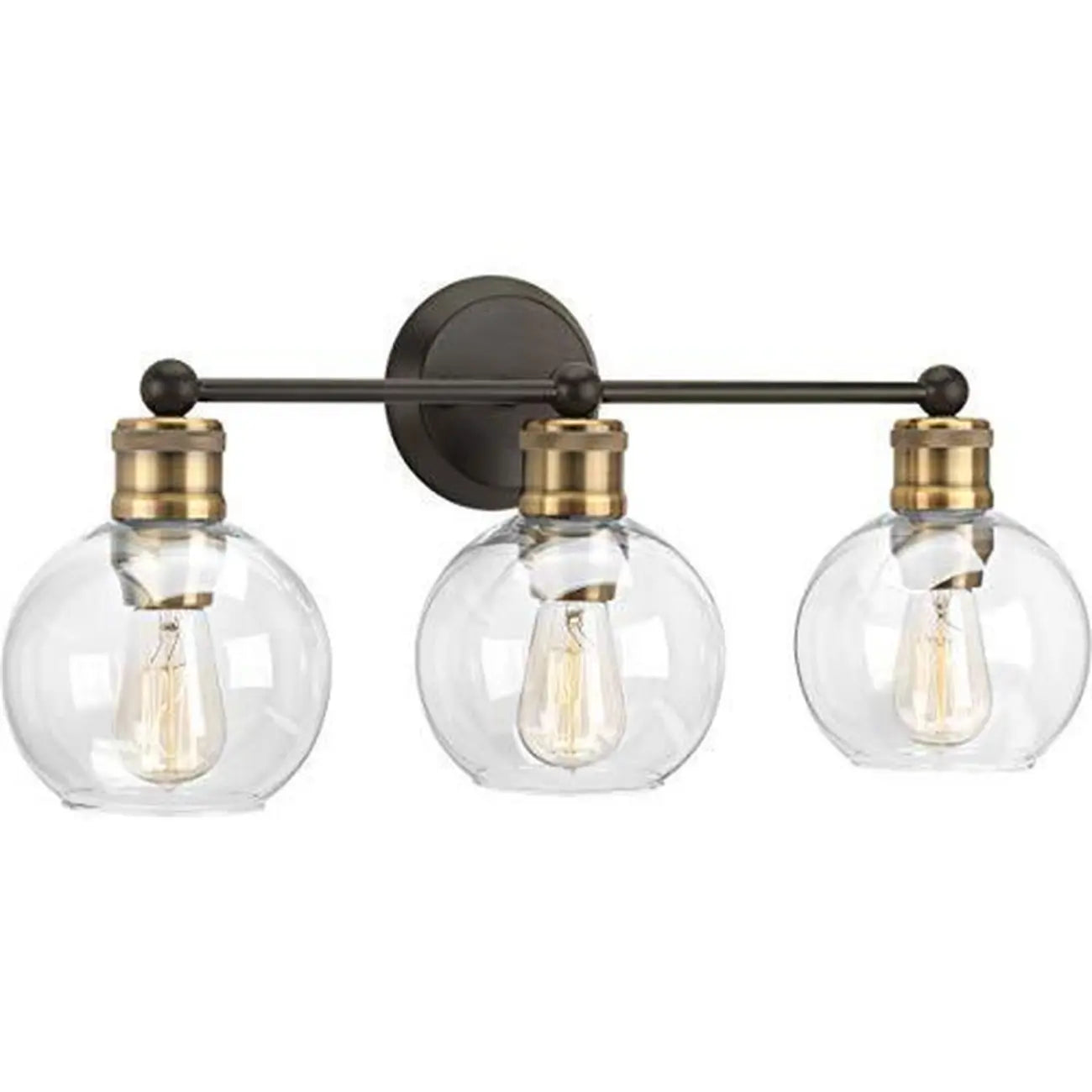 3-Light Vintage Brass Globe Vanity Light Fixture for Bathroom
