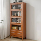 White Solid Wood Glass Door Display Cabinet with Drawers