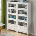 White Solid Wood Glass Door Display Cabinet with Drawers