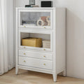 White Solid Wood Glass Door Display Cabinet with Drawers