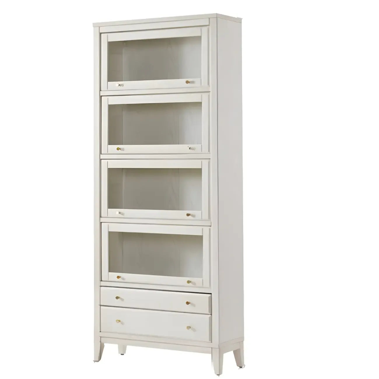 White Solid Wood Glass Door Display Cabinet with Drawers