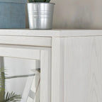 White Solid Wood Glass Door Display Cabinet with Drawers