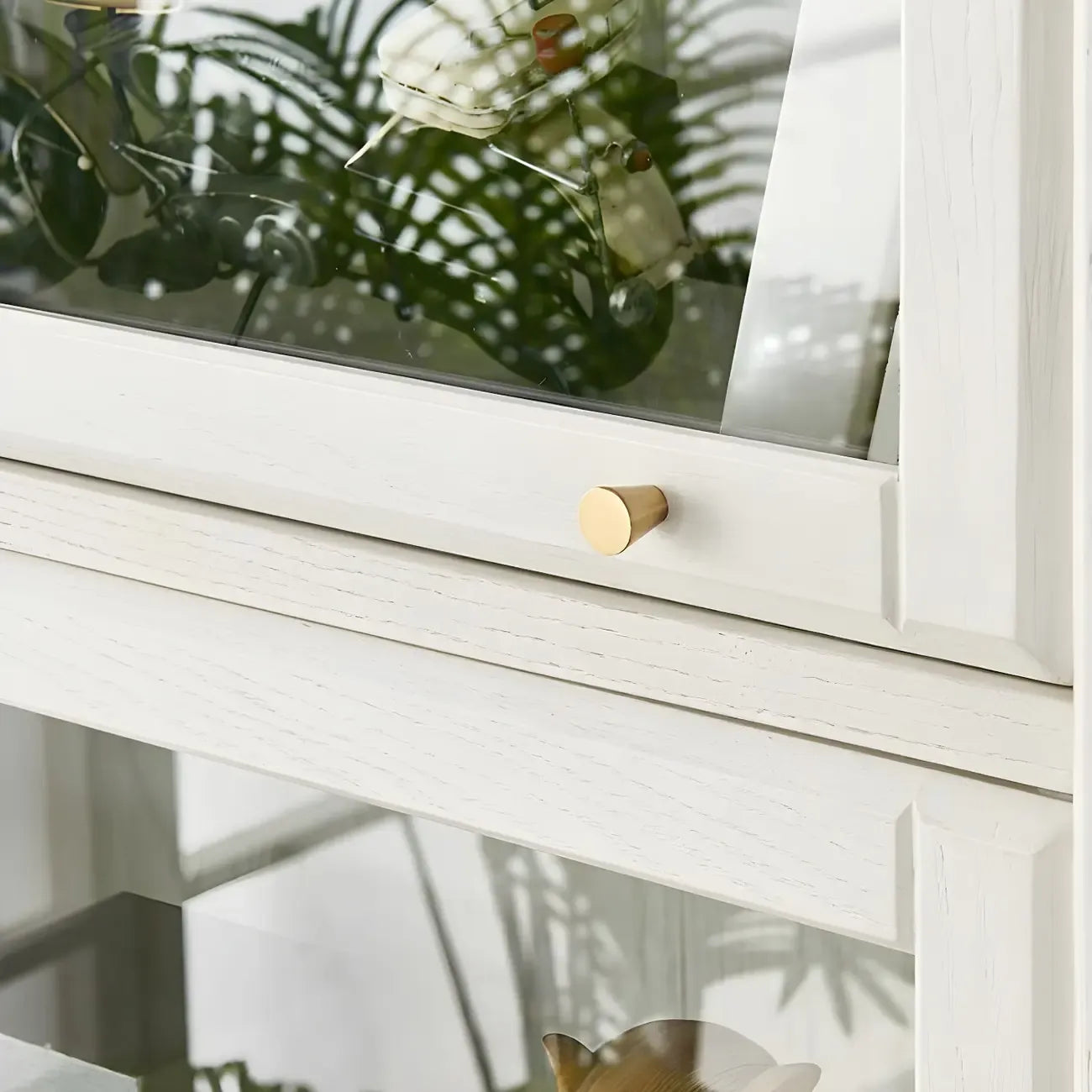 White Solid Wood Glass Door Display Cabinet with Drawers