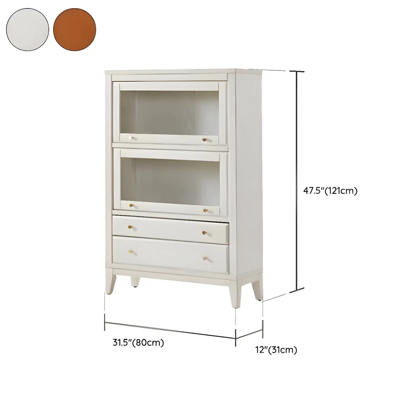 White Solid Wood Glass Door Display Cabinet with Drawers