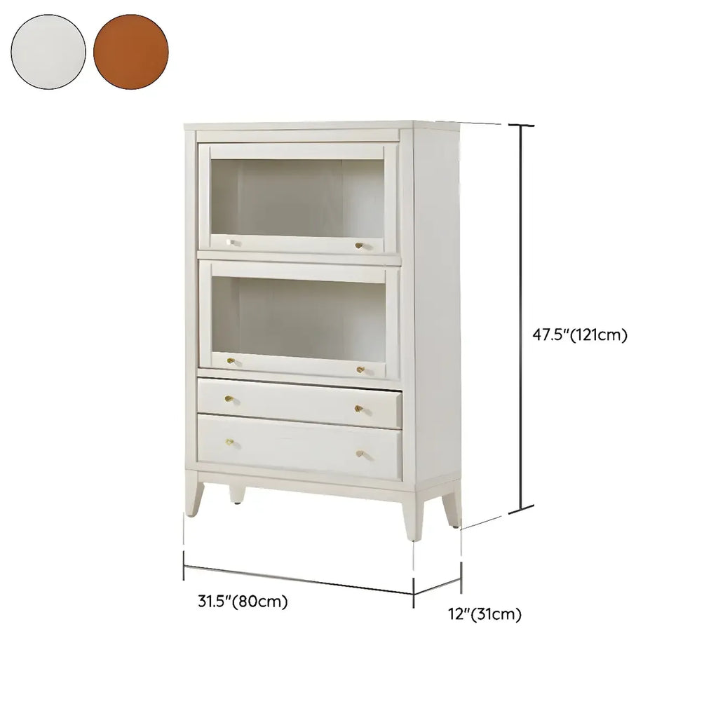 White Solid Wood Glass Door Display Cabinet with Drawers