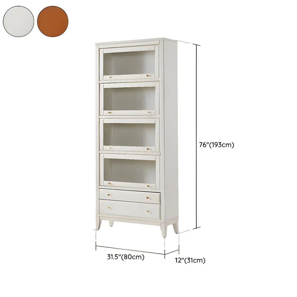 White Solid Wood Glass Door Display Cabinet with Drawers