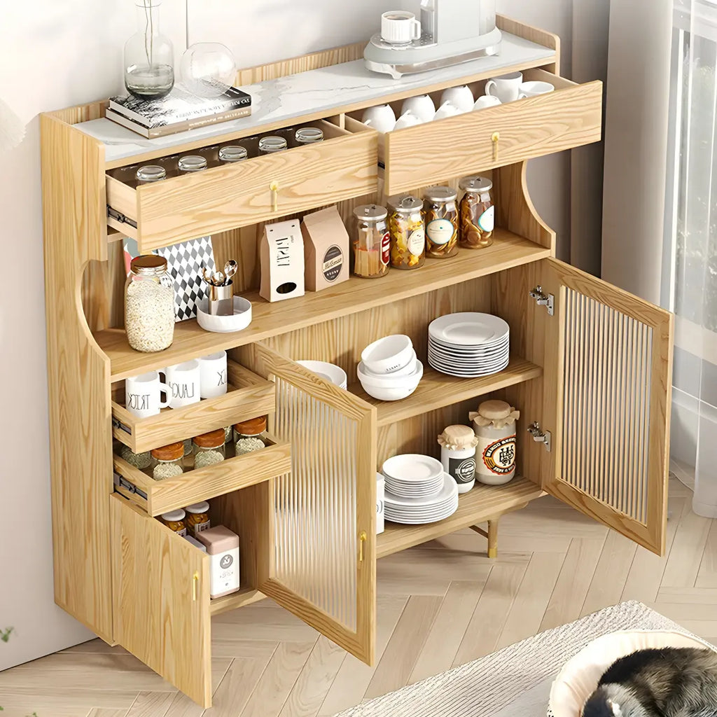 Standard Natural Wood Storage Dining Hutch Cabinet
