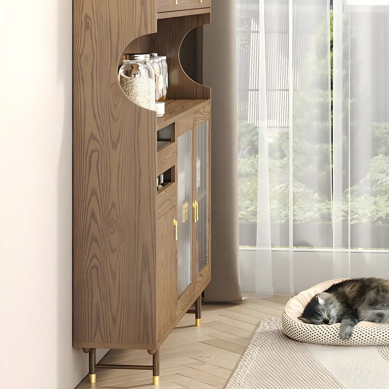 Standard Natural Wood Storage Dining Hutch Cabinet