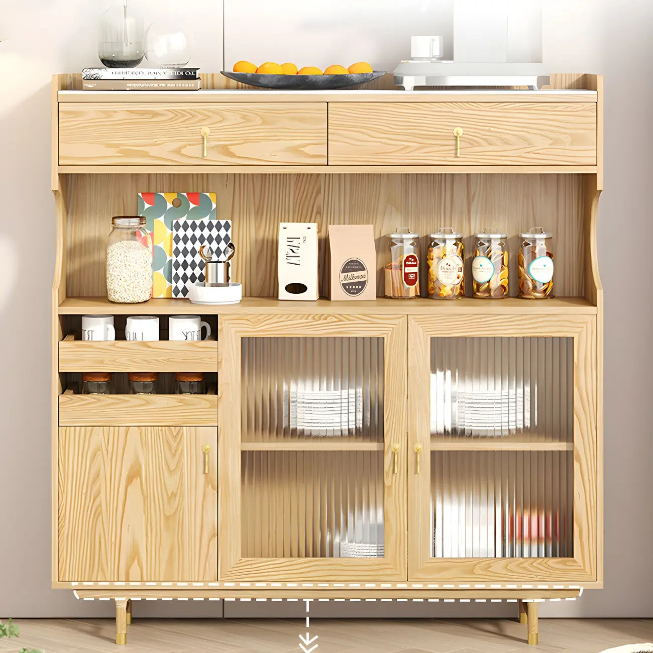 Standard Natural Wood Storage Dining Hutch Cabinet
