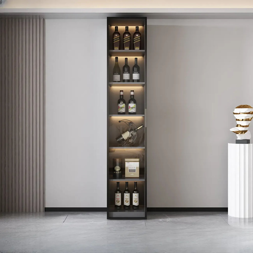 Glass Door Wooden Floor Multiple Levels Wine Cabinet with Lighting