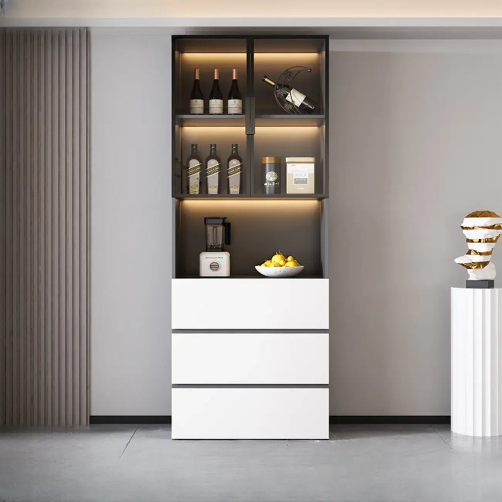 Glass Door Wooden Floor Multiple Levels Wine Cabinet with Lighting