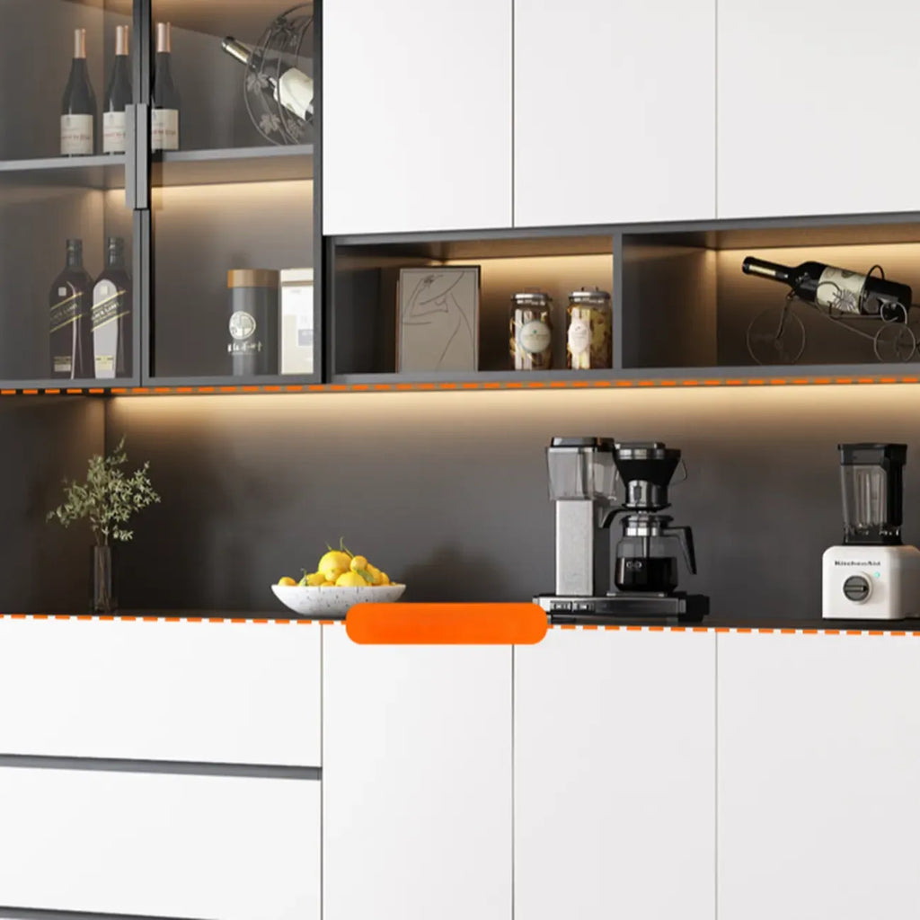 Glass Door Wooden Floor Multiple Levels Wine Cabinet with Lighting