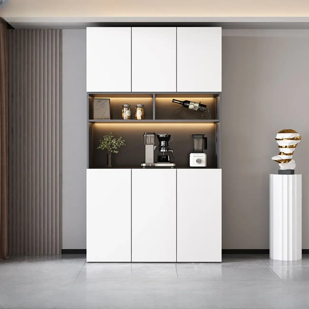 Glass Door Wooden Floor Multiple Levels Wine Cabinet with Lighting