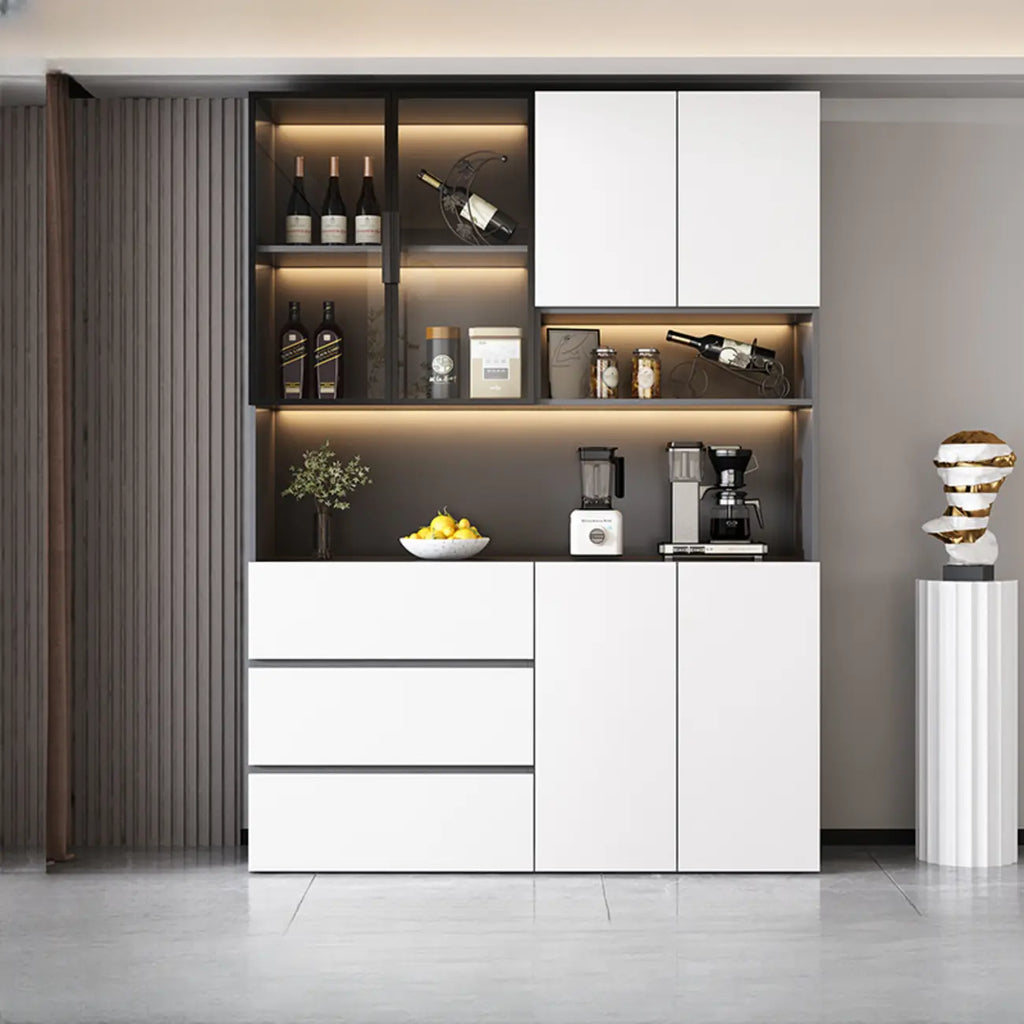 Glass Door Wooden Floor Multiple Levels Wine Cabinet with Lighting