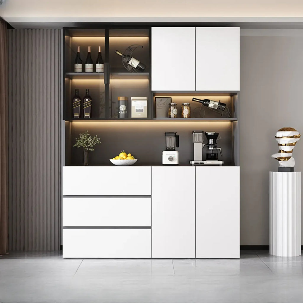 Glass Door Wooden Floor Multiple Levels Wine Cabinet with Lighting