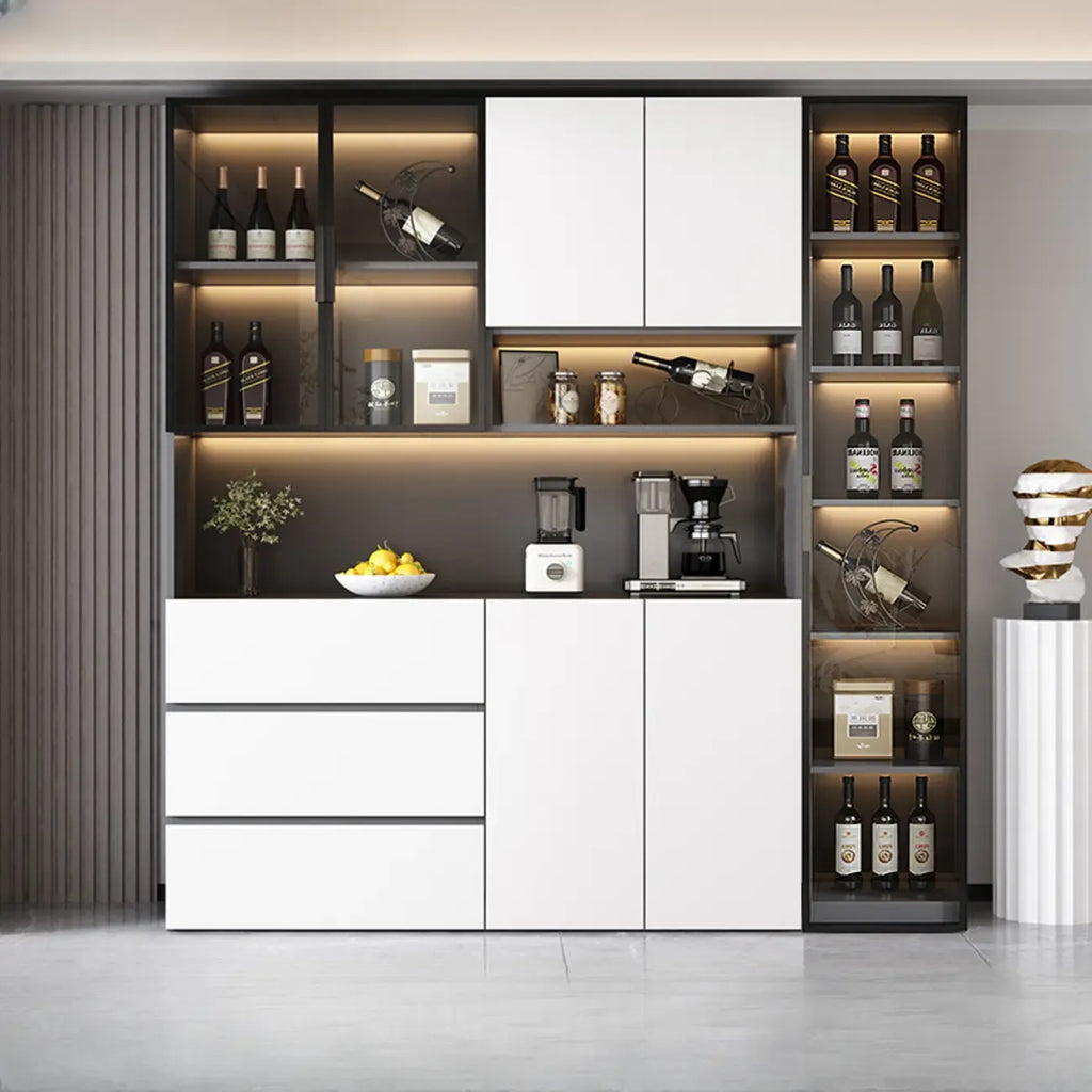 Glass Door Wooden Floor Multiple Levels Wine Cabinet with Lighting