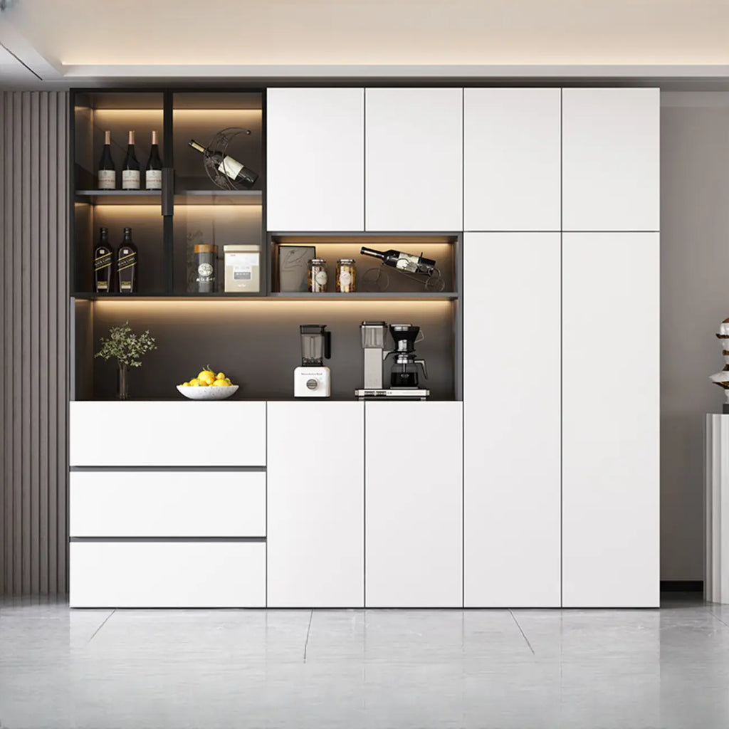 Glass Door Wooden Floor Multiple Levels Wine Cabinet with Lighting