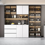 Glass Door Wooden Floor Multiple Levels Wine Cabinet with Lighting
