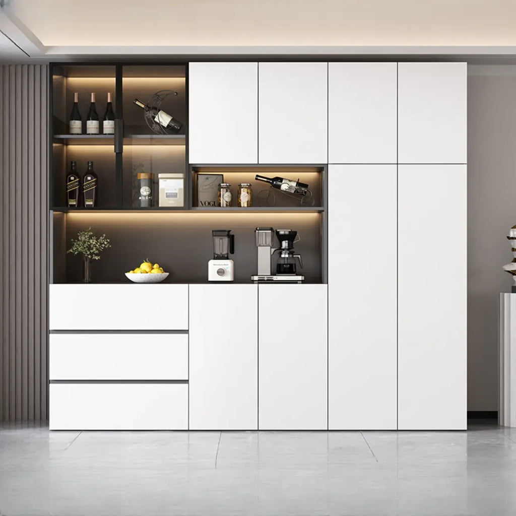 Glass Door Wooden Floor Multiple Levels Wine Cabinet with Lighting