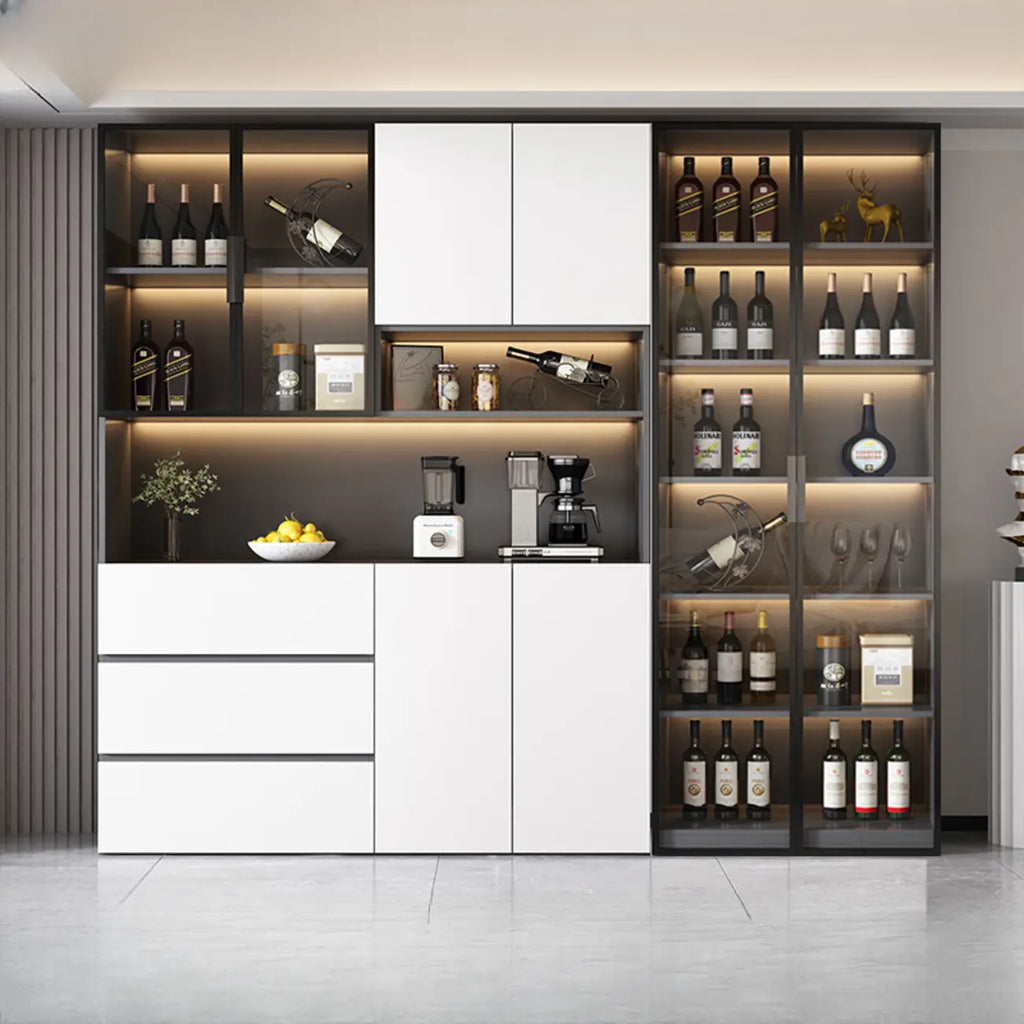 Glass Door Wooden Floor Multiple Levels Wine Cabinet with Lighting