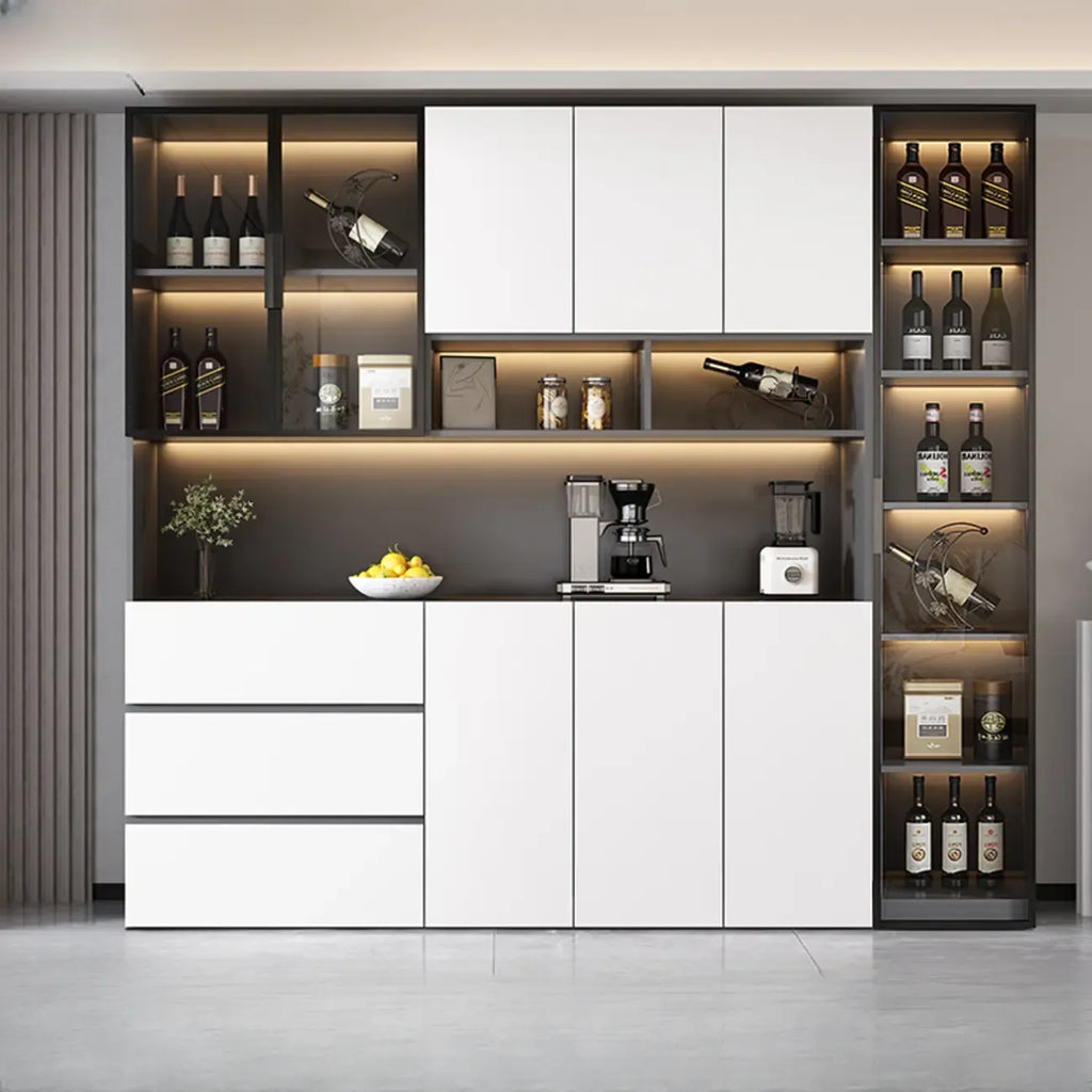 Glass Door Wooden Floor Multiple Levels Wine Cabinet with Lighting