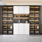 Glass Door Wooden Floor Multiple Levels Wine Cabinet with Lighting