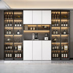 Glass Door Wooden Floor Multiple Levels Wine Cabinet with Lighting