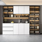 Glass Door Wooden Floor Multiple Levels Wine Cabinet with Lighting