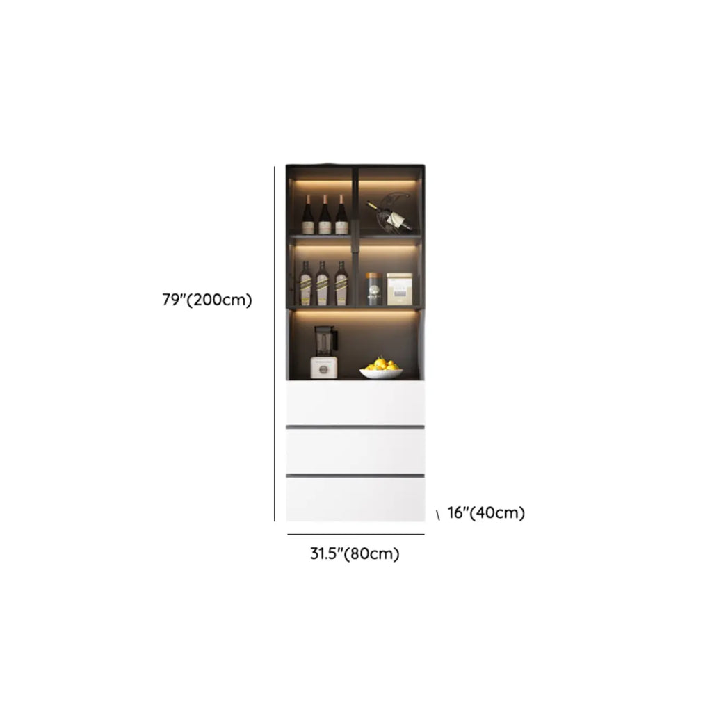 Glass Door Wooden Floor Multiple Levels Wine Cabinet with Lighting