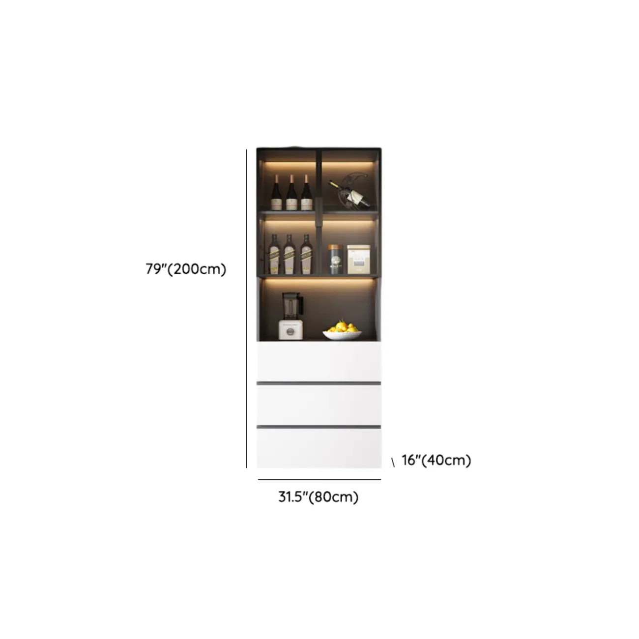 Glass Door Wooden Floor Multiple Levels Wine Cabinet with Lighting