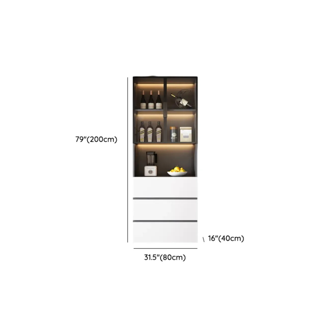 Glass Door Wooden Floor Multiple Levels Wine Cabinet with Lighting