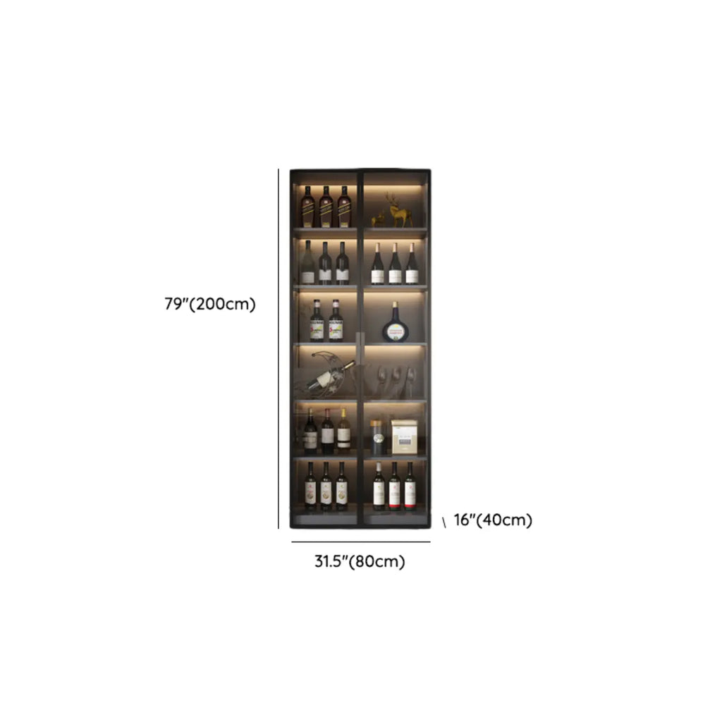 Glass Door Wooden Floor Multiple Levels Wine Cabinet with Lighting