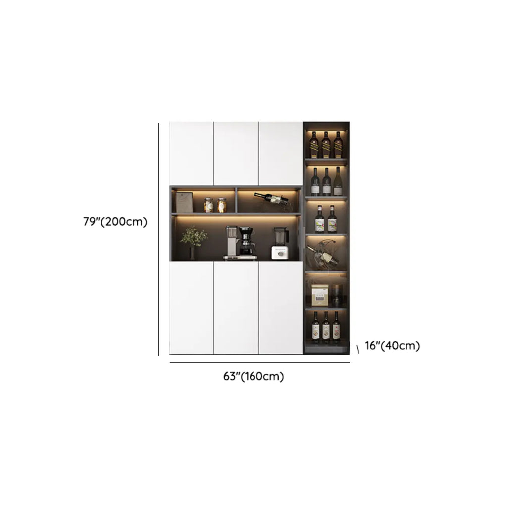 Glass Door Wooden Floor Multiple Levels Wine Cabinet with Lighting