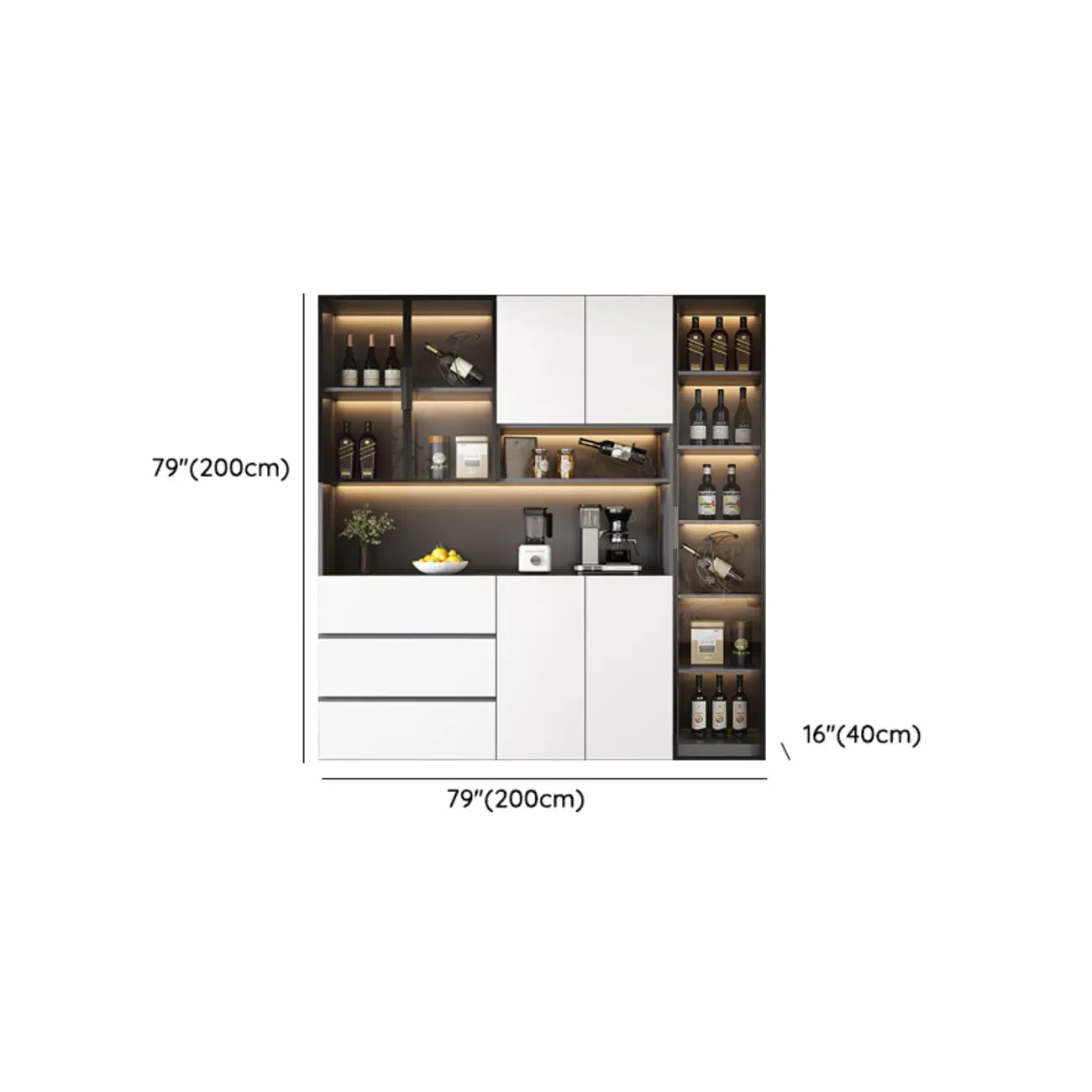 Glass Door Wooden Floor Multiple Levels Wine Cabinet with Lighting