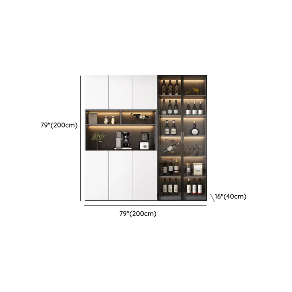 Glass Door Wooden Floor Multiple Levels Wine Cabinet with Lighting