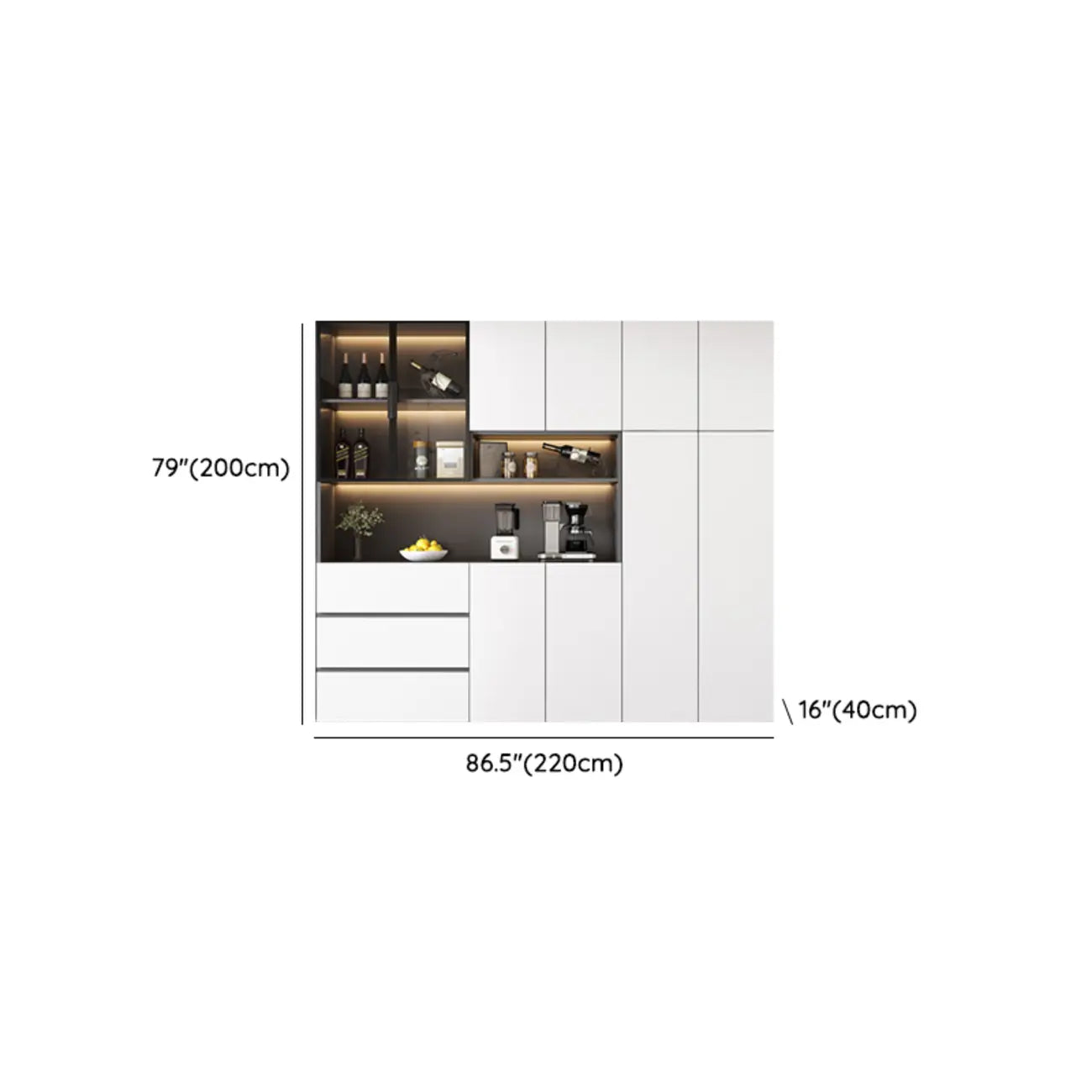 Glass Door Wooden Floor Multiple Levels Wine Cabinet with Lighting