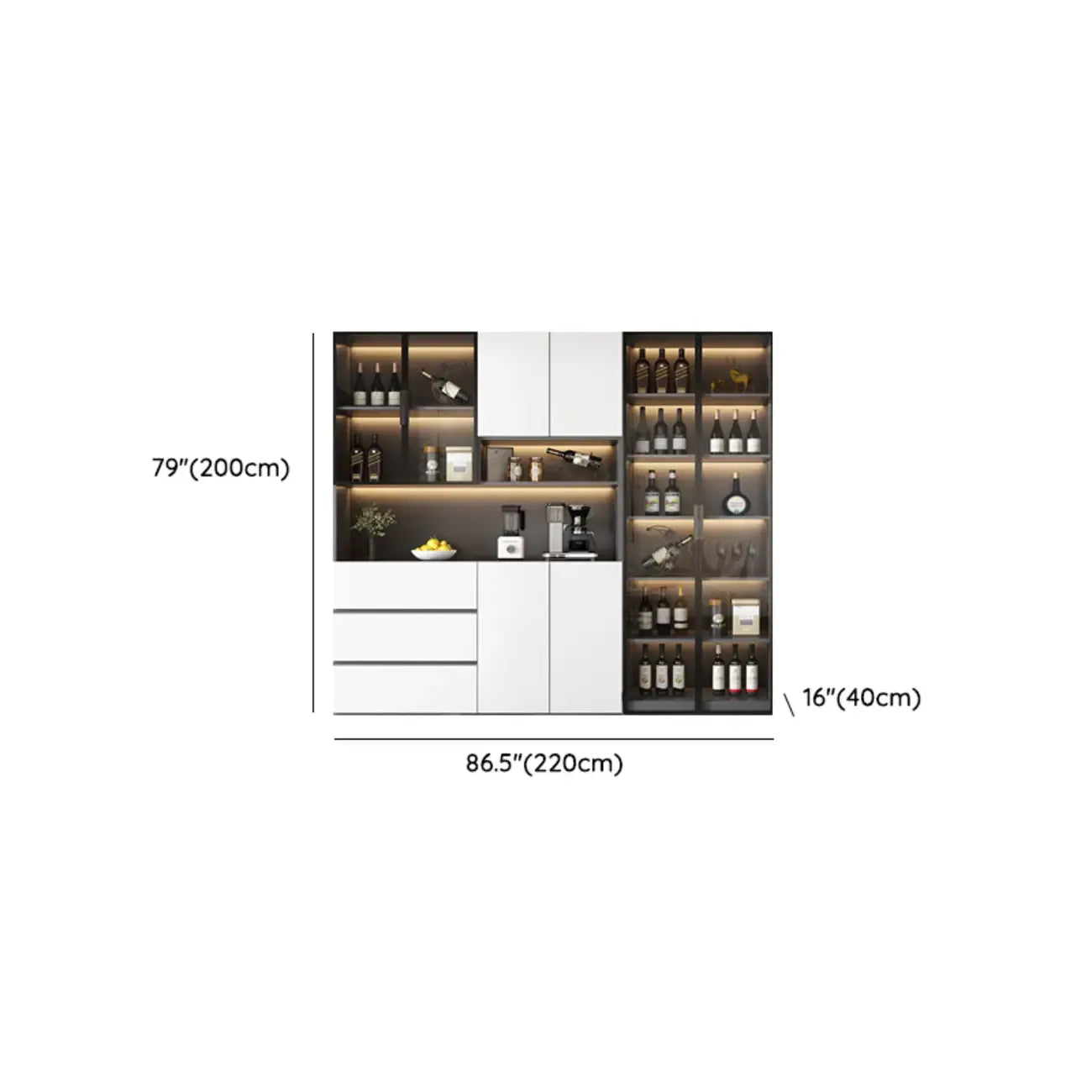 Glass Door Wooden Floor Multiple Levels Wine Cabinet with Lighting