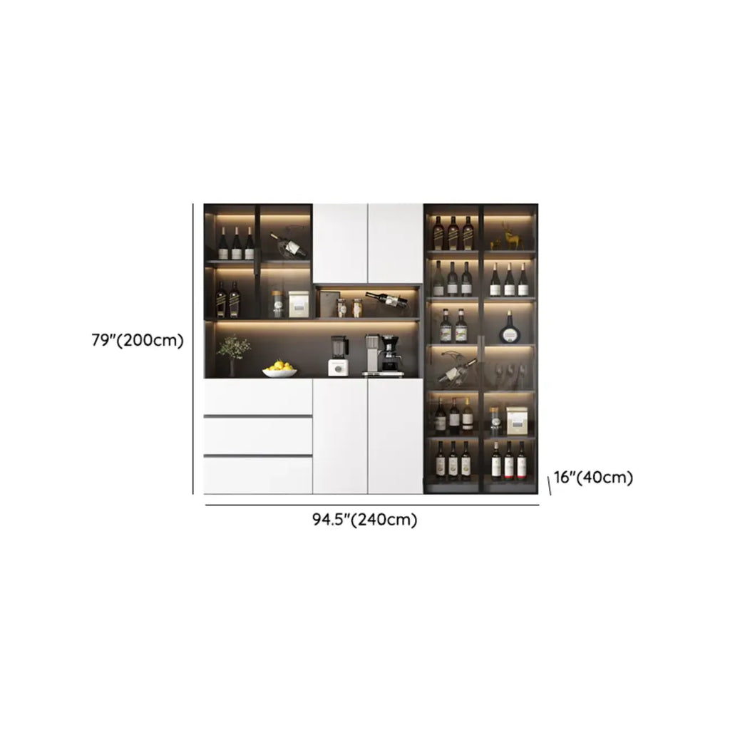 Glass Door Wooden Floor Multiple Levels Wine Cabinet with Lighting