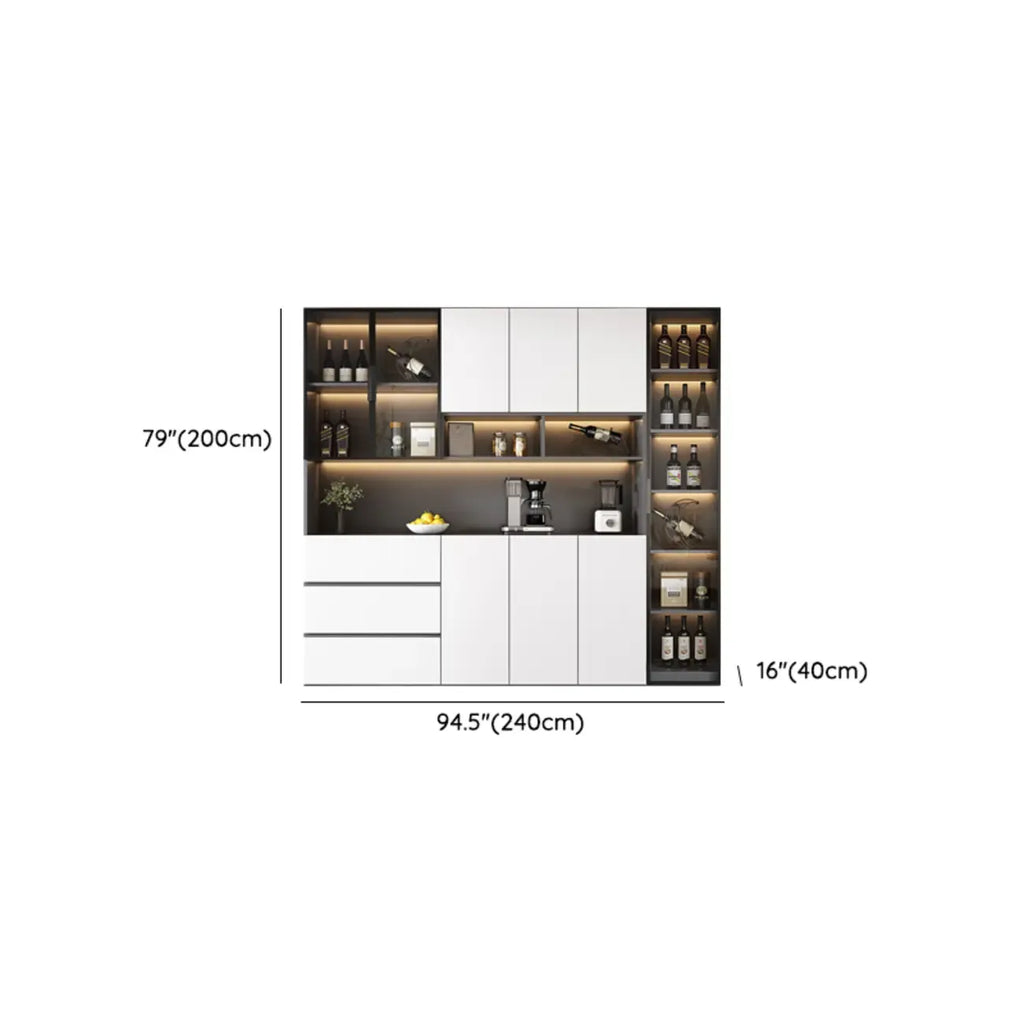 Glass Door Wooden Floor Multiple Levels Wine Cabinet with Lighting