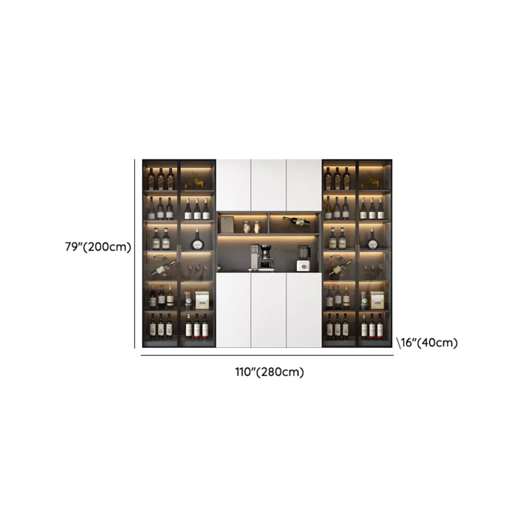 Glass Door Wooden Floor Multiple Levels Wine Cabinet with Lighting