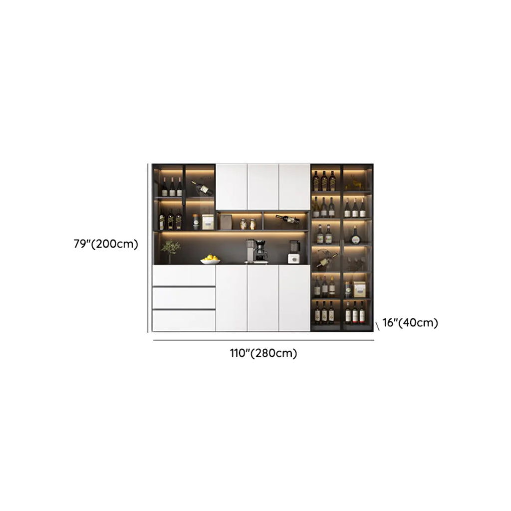 Glass Door Wooden Floor Multiple Levels Wine Cabinet with Lighting