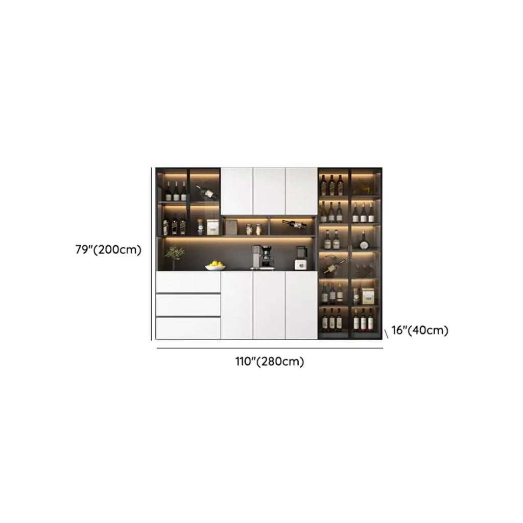 Glass Door Wooden Floor Multiple Levels Wine Cabinet with Lighting