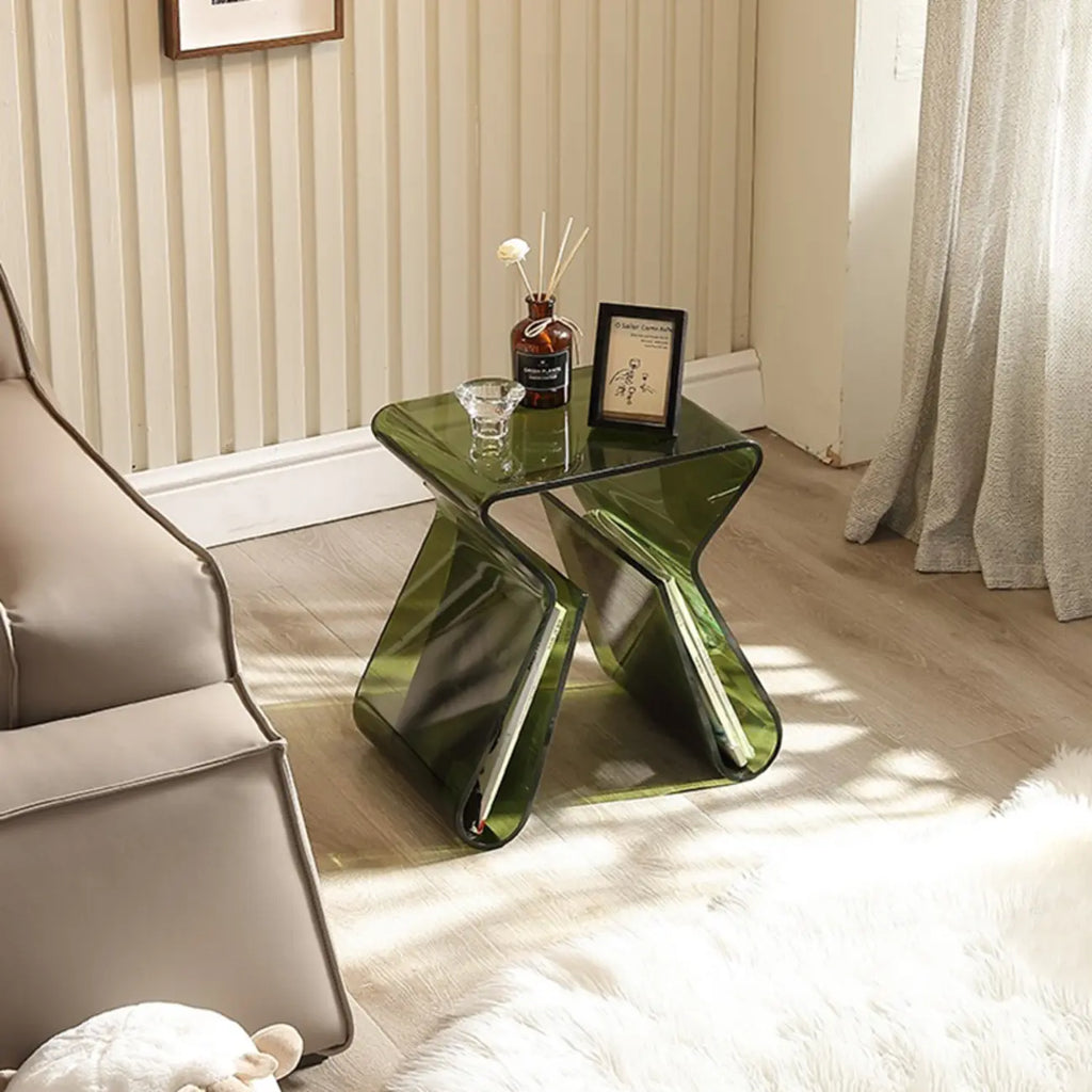 Gray Acrylic Side Table with Magazine Rack for Living Room