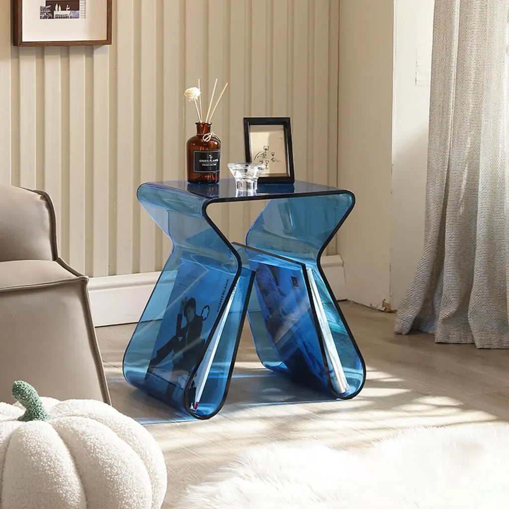 Gray Acrylic Side Table with Magazine Rack for Living Room