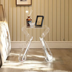 Gray Acrylic Side Table with Magazine Rack for Living Room