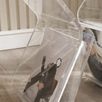 Gray Acrylic Side Table with Magazine Rack for Living Room