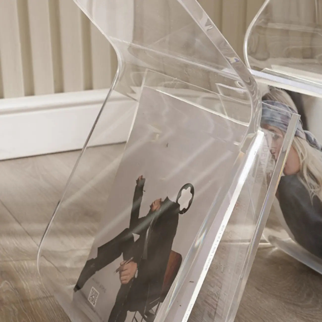 Gray Acrylic Side Table with Magazine Rack for Living Room